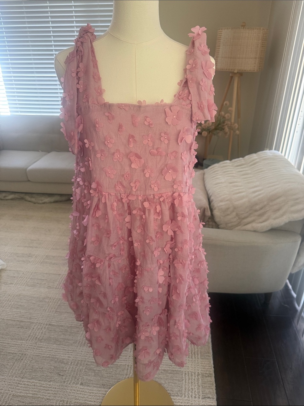 Sister Jane Pink Appliqué Floral Mini Dress